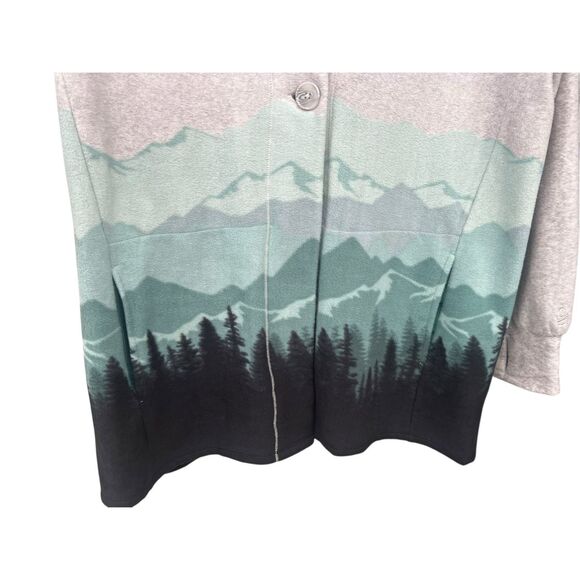 Cuddl Duds Large Fleecewear Stretch Button Front Cardigan mountain landscape - Picture 2 of 7